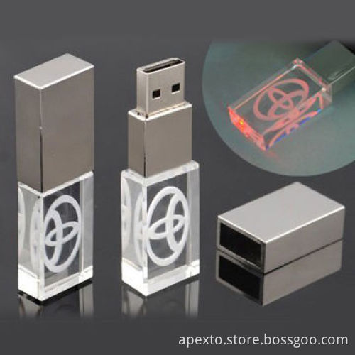 Crystal USB Flash Stick with LED Light, Supports Password Protection and Bootable Function